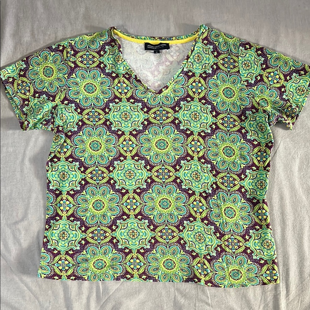 Jones New York Signature Women Short Sleeve V Neck Tee Shirt